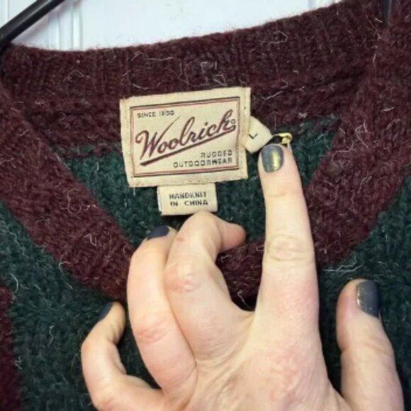 Deadstock green maroon blue Woolrich Wool Winter Crewneck Sweatshirt Size Large - Picture 5 of 8